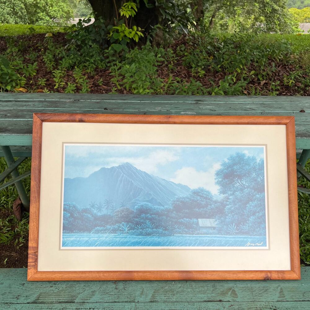 Artist Gary Reed Kahaluu Mountain Art Print Signed Frame Koa